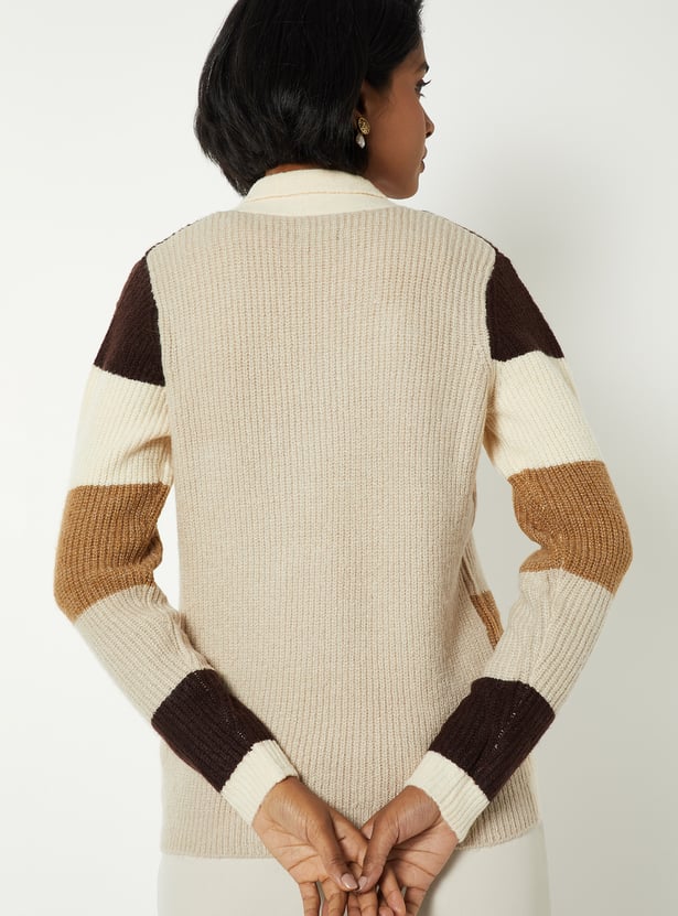 Women Knit Colourblock Cardigan