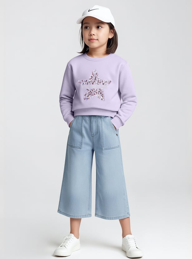 Girls Floral Applique Sweatshirt
