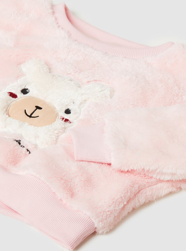 Girls Applique Fuzzy Sweatshirt