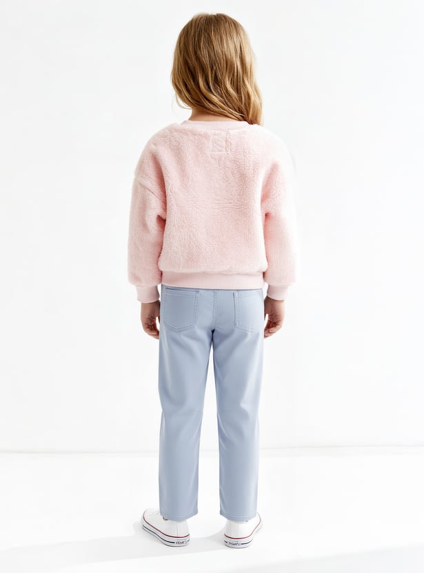 Girls Applique Fuzzy Sweatshirt