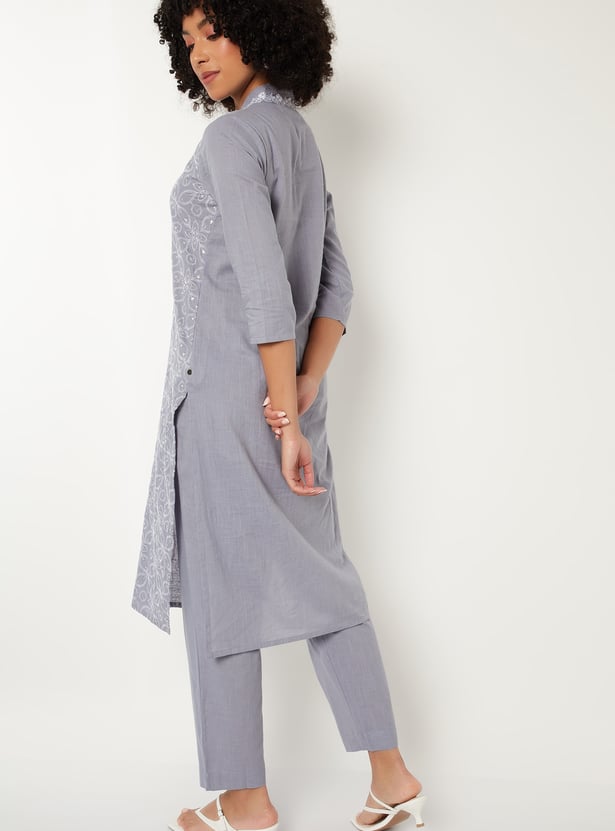 Women Embroidered Straight Kurta Set