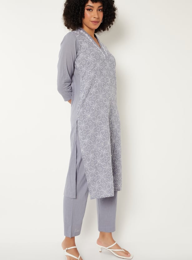 Women Embroidered Straight Kurta Set