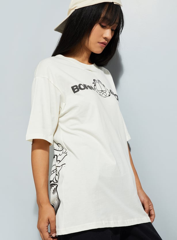 URB_N Women Garfield Print Oversized T-shirt