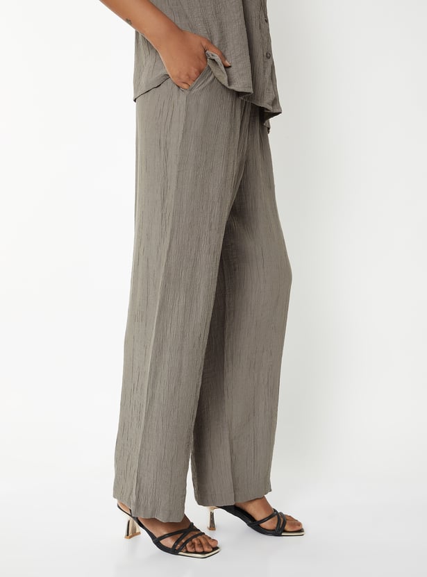 Women Textured Wide Leg Trousers