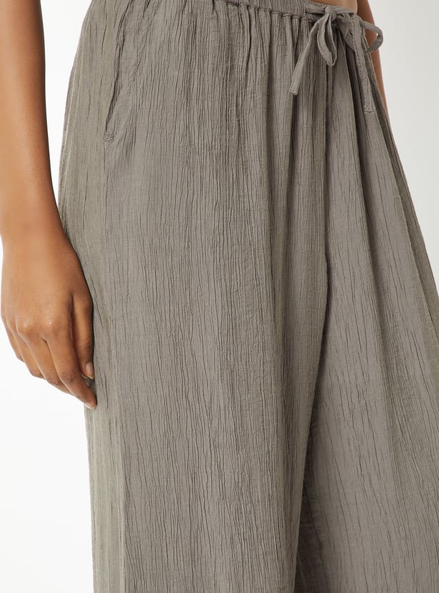 Women Textured Wide Leg Trousers