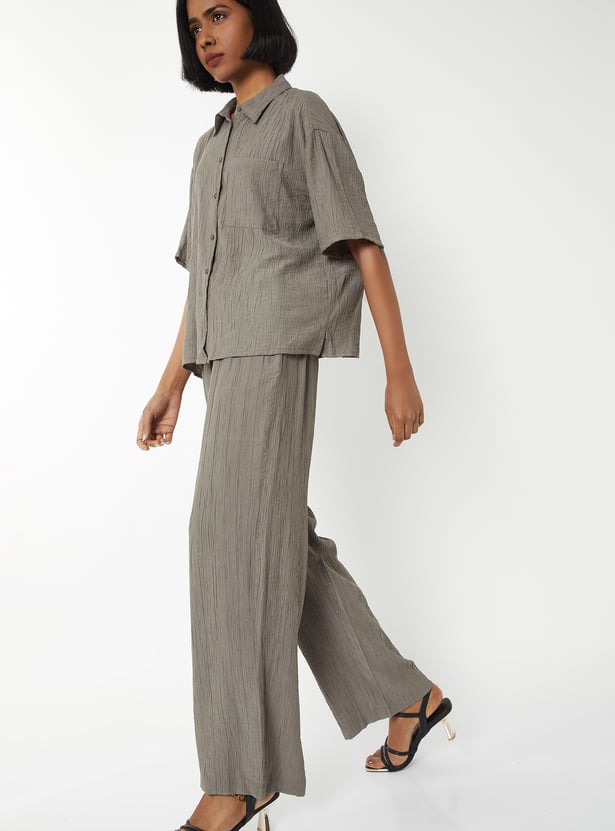 Women Textured Wide Leg Trousers
