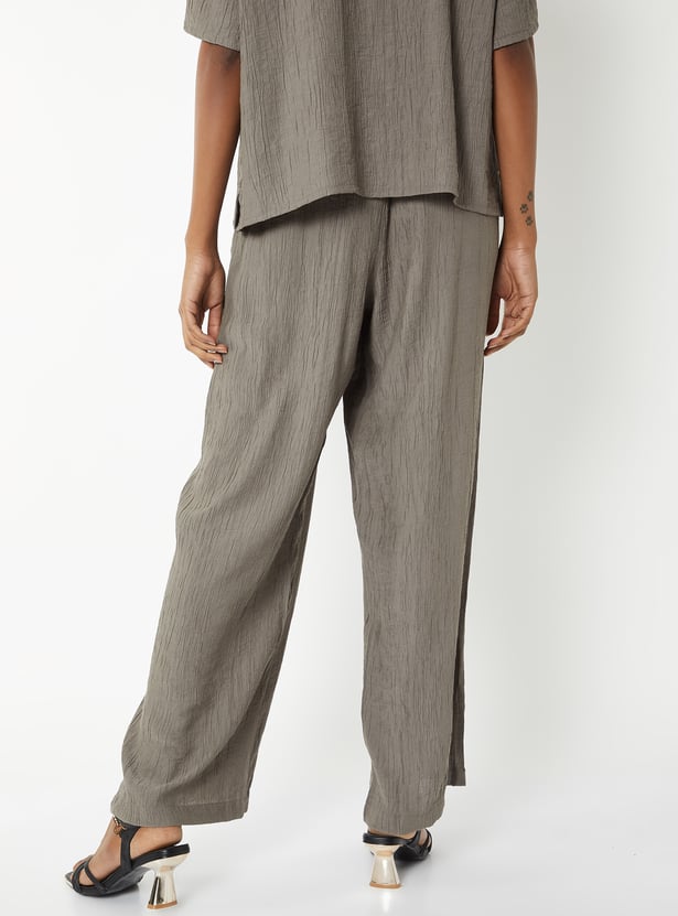 Women Textured Wide Leg Trousers