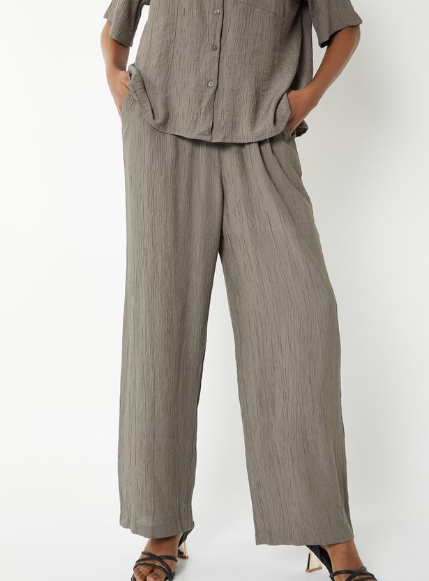Women Textured Wide Leg Trousers
