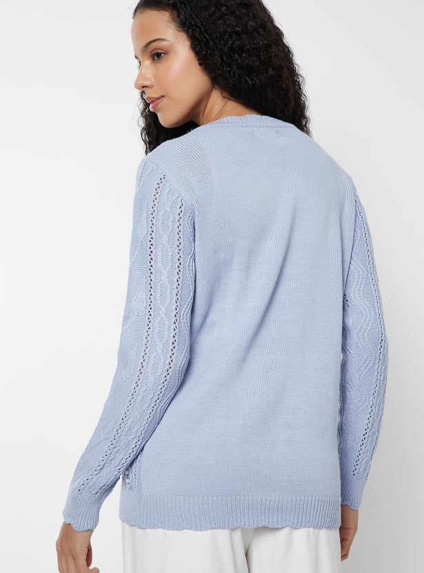 Women Jacquard Pearl Embellished Cardigan