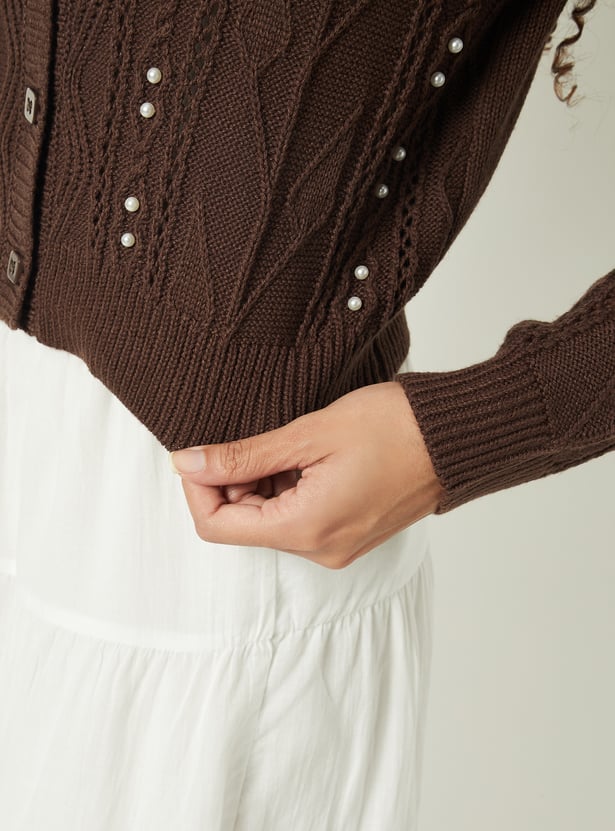 トップス second layer knit cardigan Buy Women Embellished Knit Cardigan Online at just Rs. 1299.0