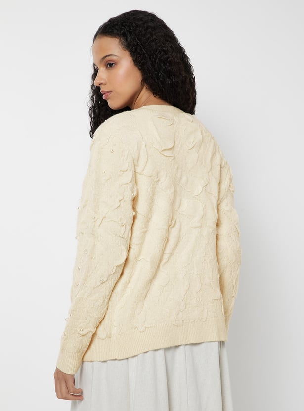 Women Jacquard Beaded Cardigan