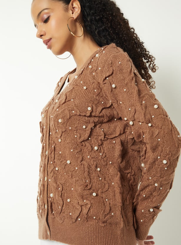 Women Pearl Embellished Cardigan