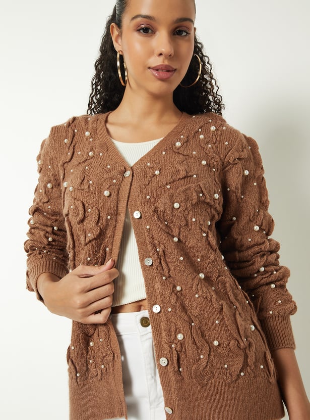 Women Pearl Embellished Cardigan