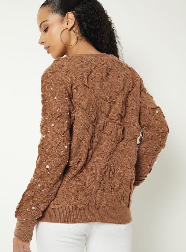 Women Pearl Embellished Cardigan