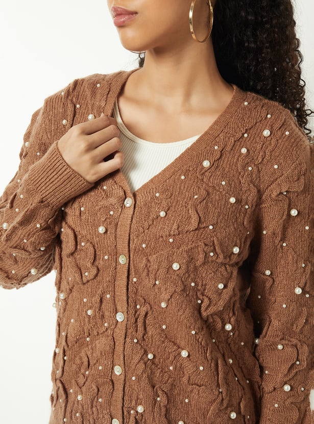 Women Pearl Embellished Cardigan