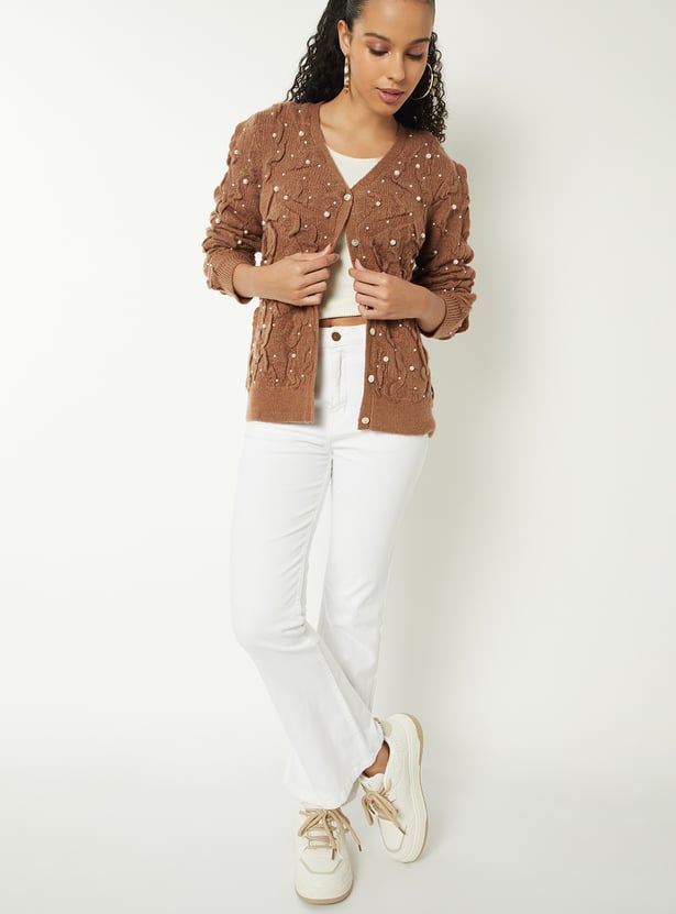 Women Pearl Embellished Cardigan