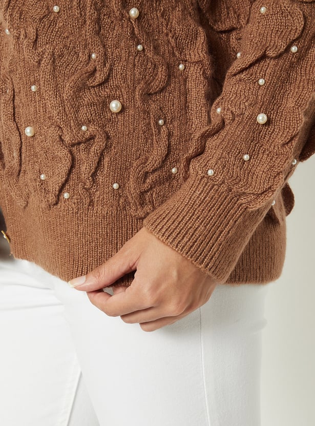 Women Pearl Embellished Cardigan