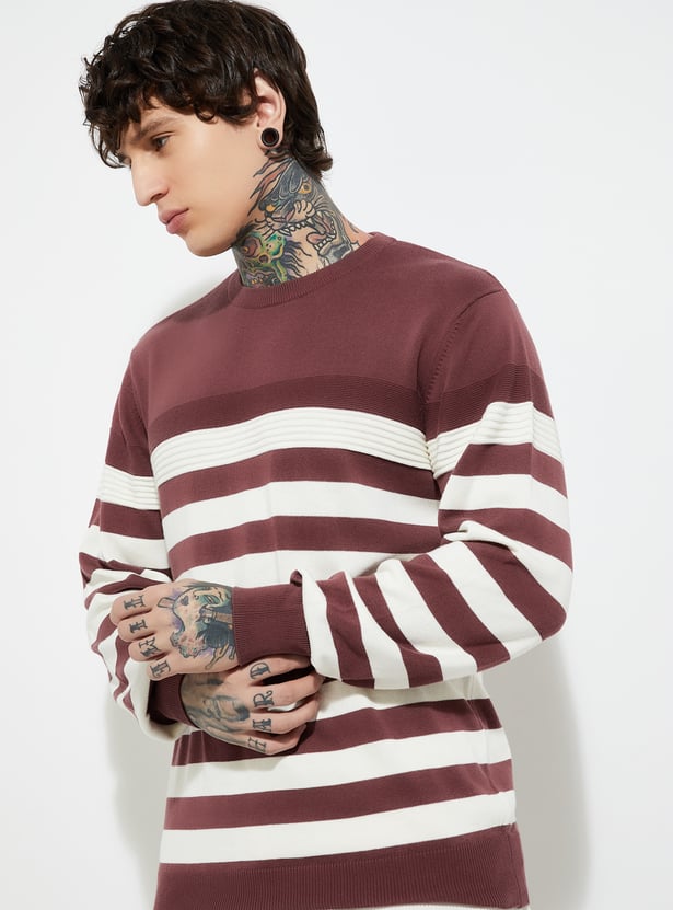 URB_N Men Knit Striped Sweater