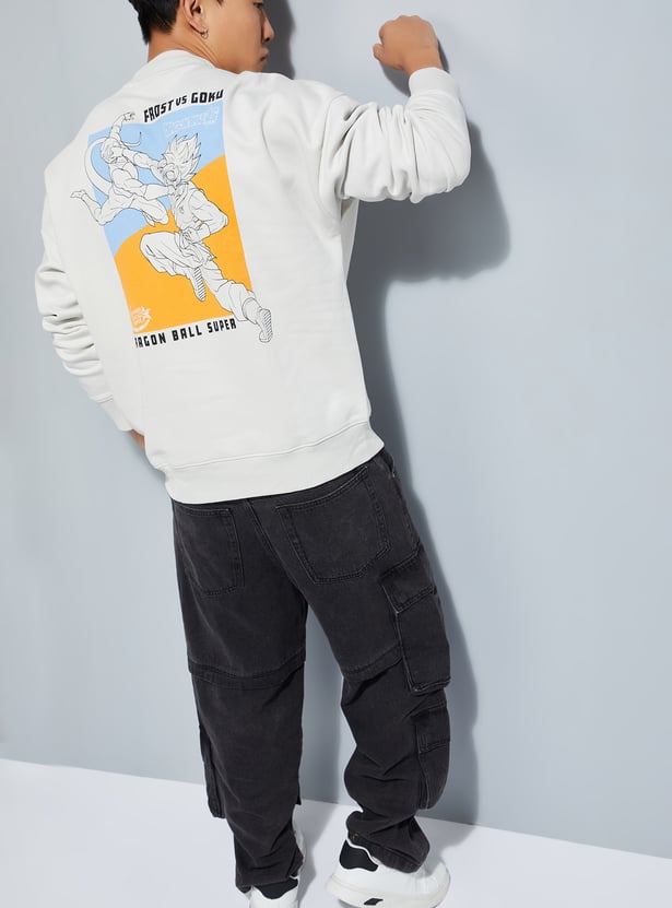 URB_N Men Dragon Ball-Z Print Oversized Sweatshirt