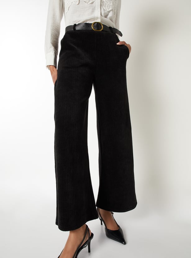 Women Pleated Wide Leg Corduroy Trousers