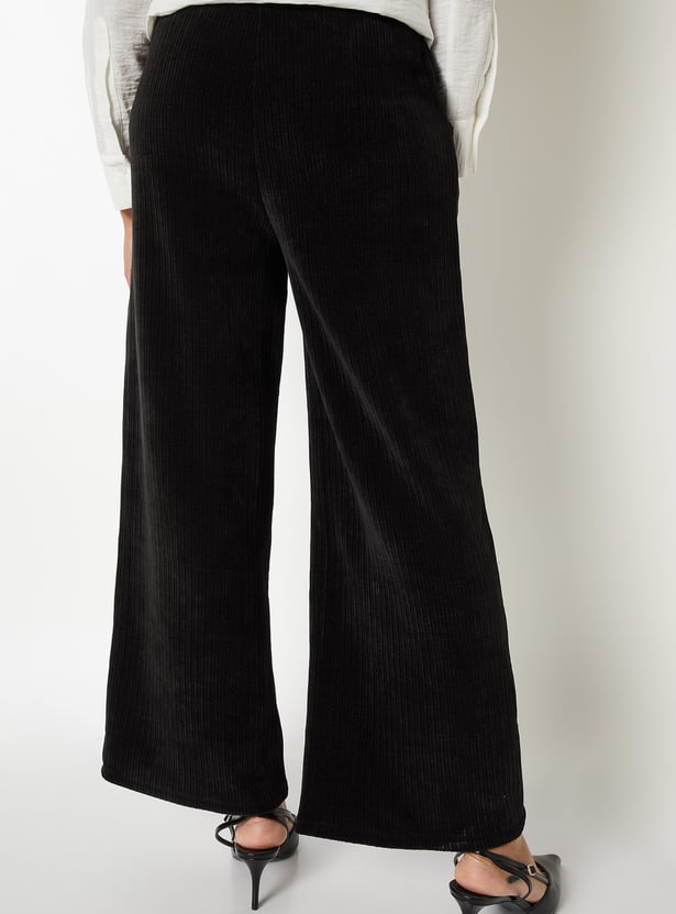 Women Pleated Wide Leg Corduroy Trousers