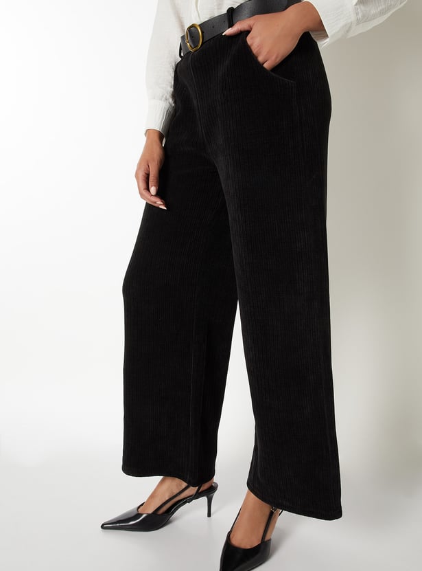 Women Pleated Wide Leg Corduroy Trousers