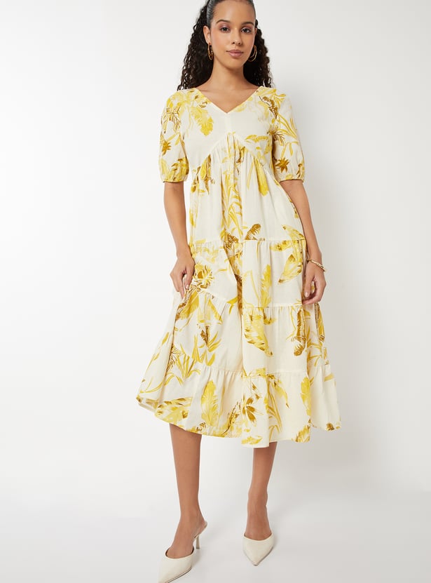Women Floral Print Tiered Midi Dress