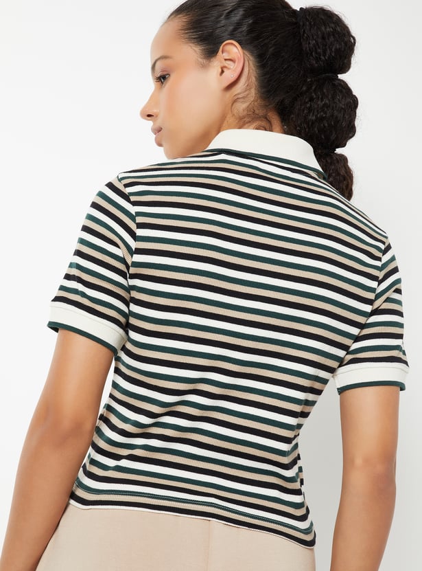 Women Striped Sports Polo T-shirt