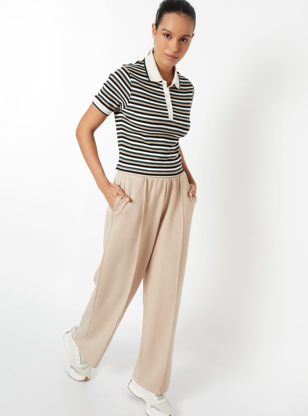 Women Striped Sports Polo T-shirt