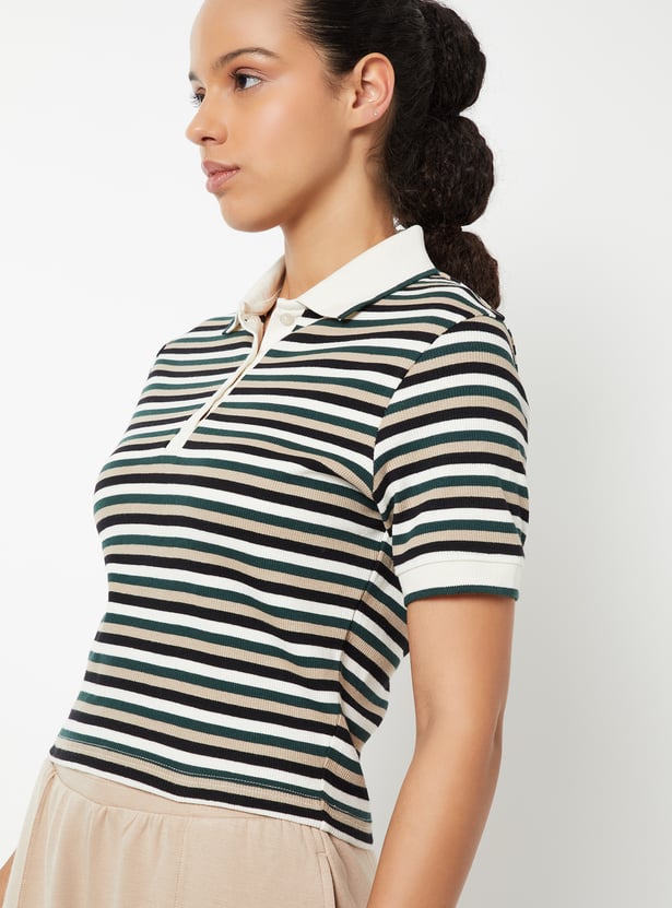 Women Striped Sports Polo T-shirt