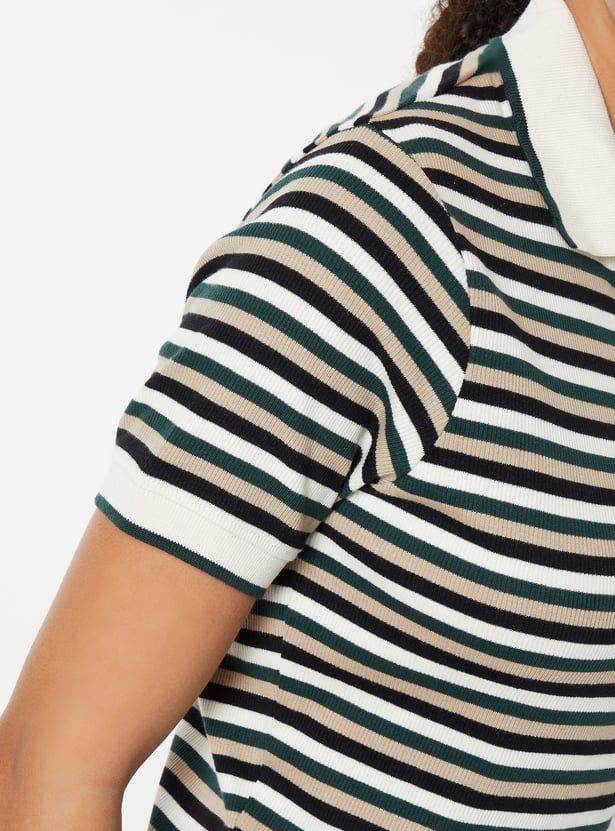 Women Striped Sports Polo T-shirt