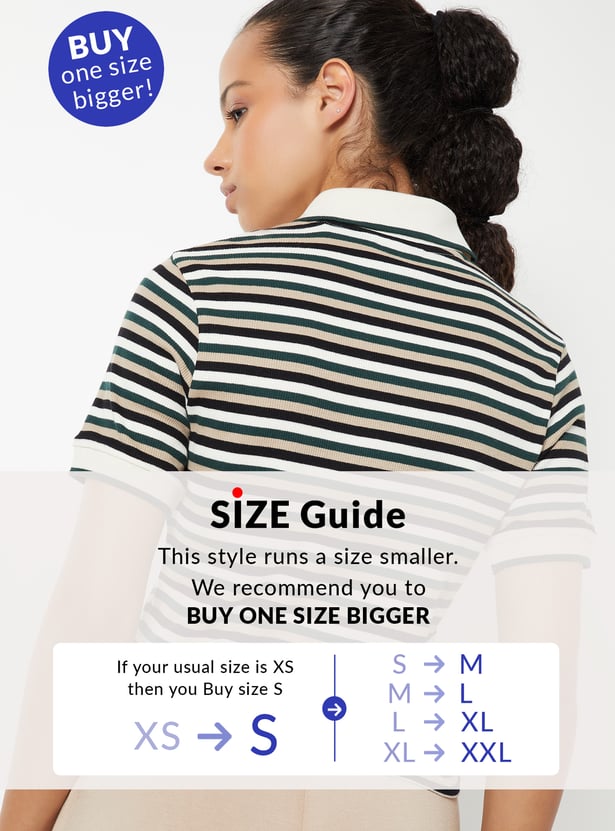 Women Striped Sports Polo T-shirt