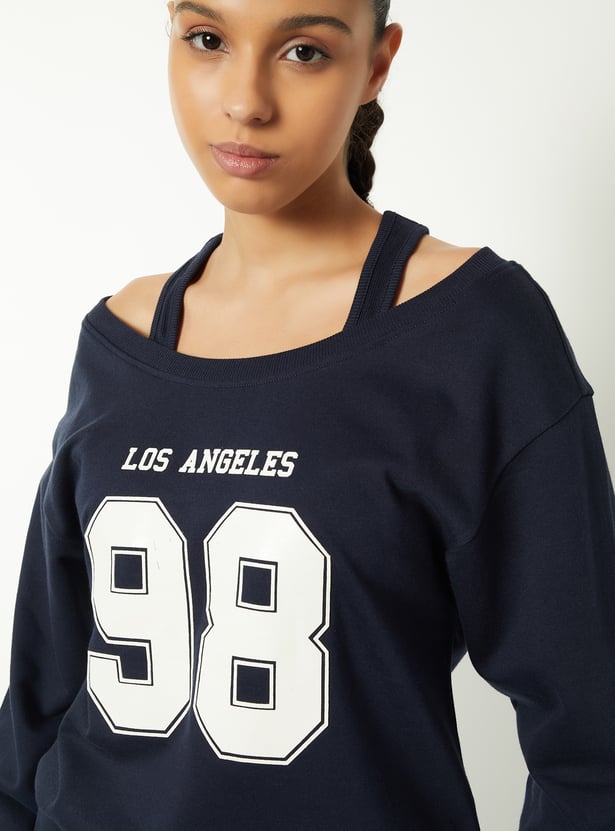 Buy Women Printed Drop Shoulder Sweatshirt Online at just Rs