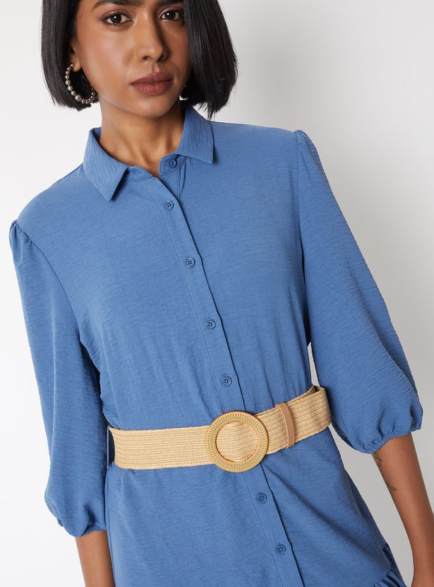 Women Textured Tiered Dress with Belt