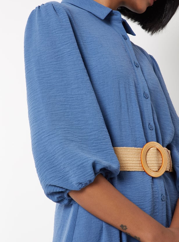 Women Textured Tiered Dress with Belt