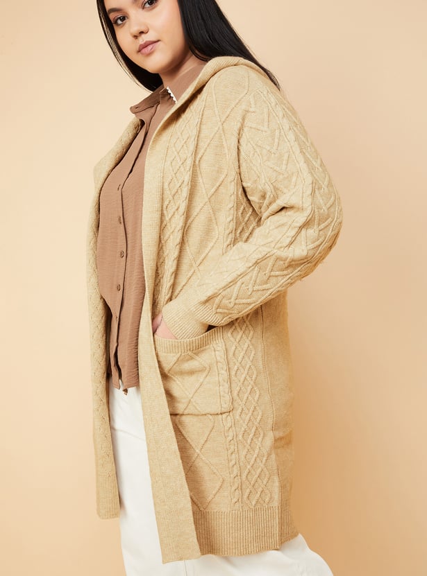 Buy Women Knit Hooded Longline Cardigan Online at just Rs. 1799.0