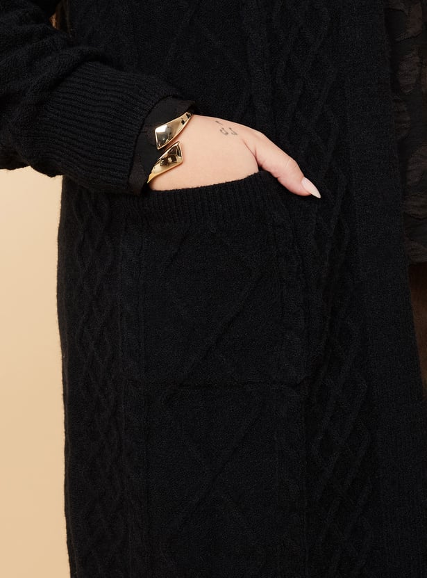 Women Knit Hooded Longline Cardigan