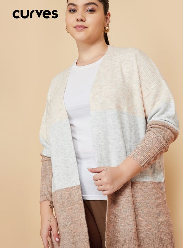 Women Knit Colourblock Longline Cardigan