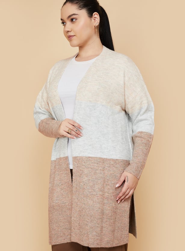 Women Knit Colourblock Longline Cardigan