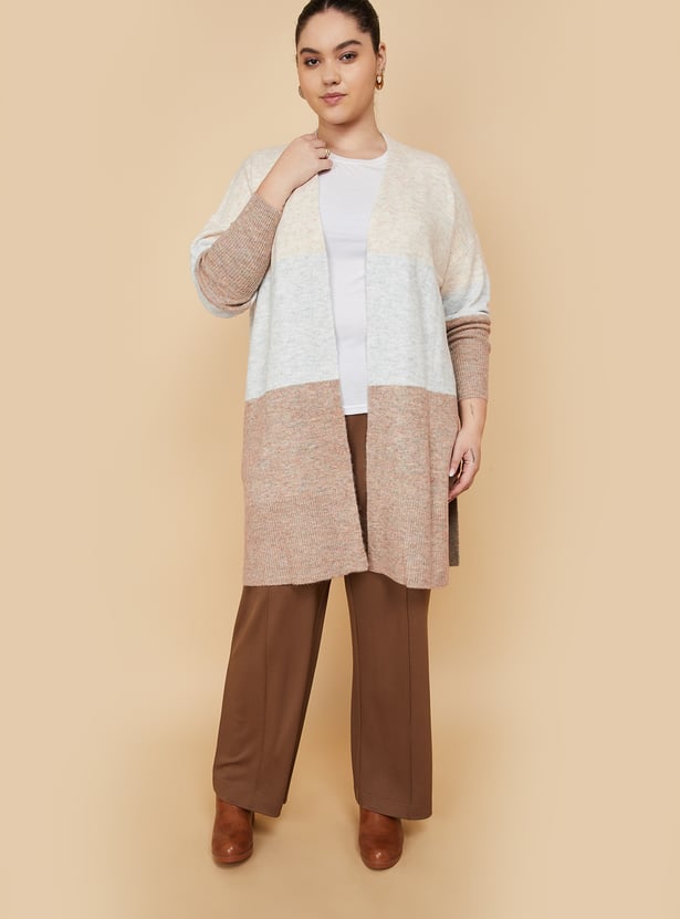 Women Knit Colourblock Longline Cardigan