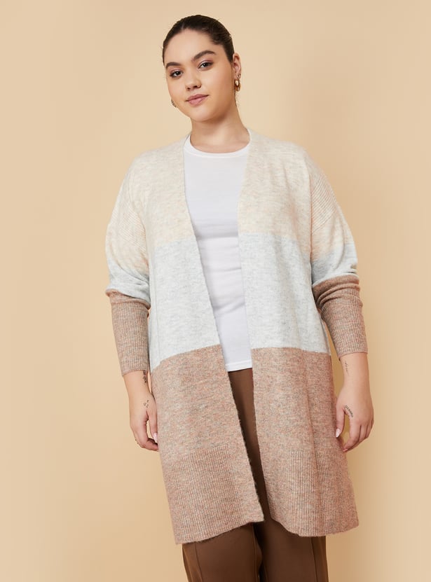Women Knit Colourblock Longline Cardigan