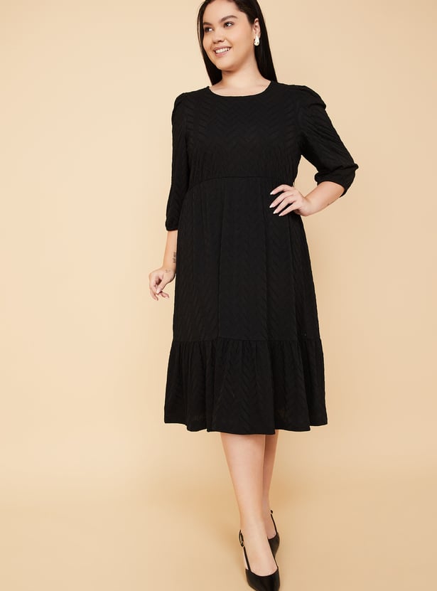 Women Textured Knit A-line Dress