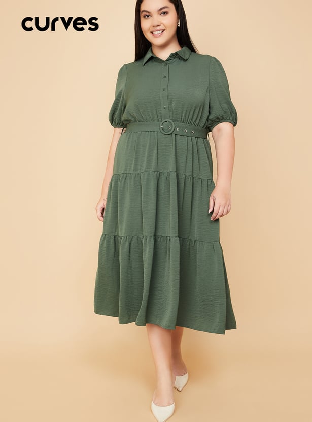 Women Textured Tiered Midi Dress