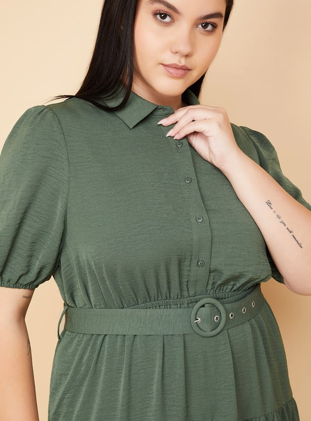 Women Textured Tiered Midi Dress