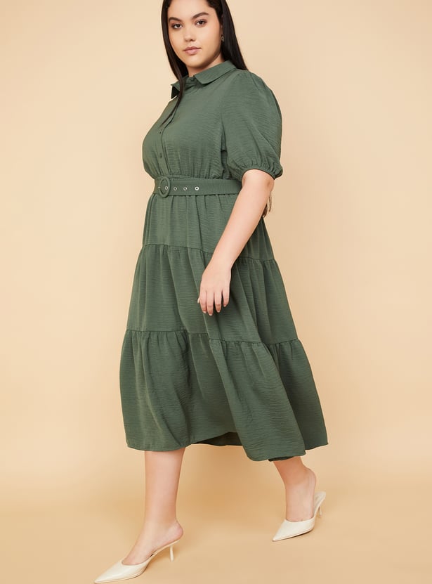 Women Textured Tiered Midi Dress