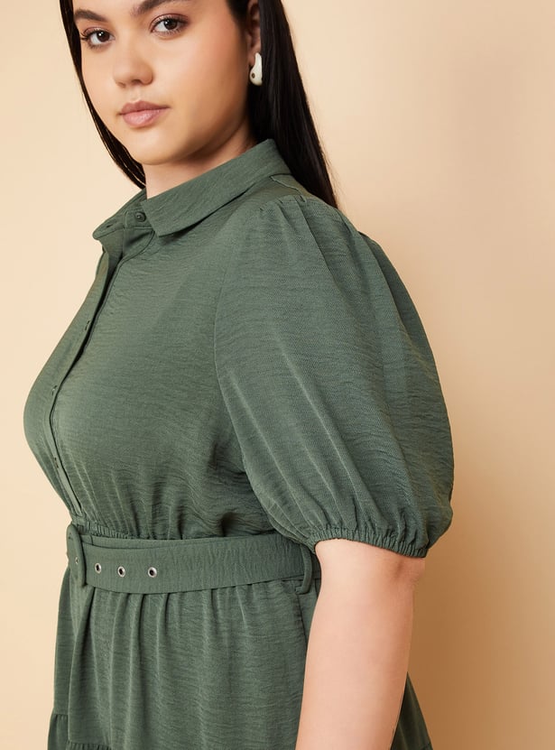 Women Textured Tiered Midi Dress