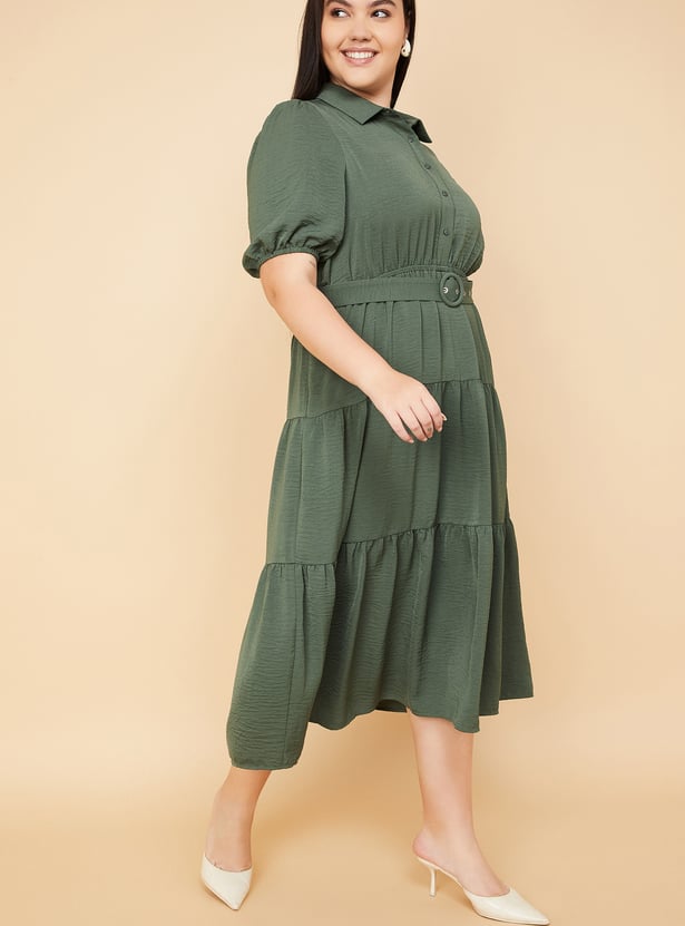 Women Textured Tiered Midi Dress
