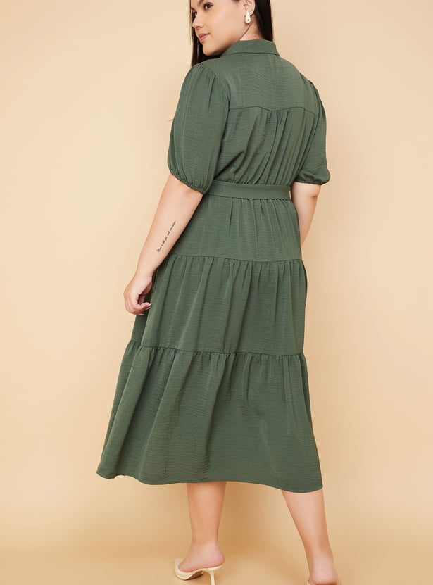 Women Textured Tiered Midi Dress