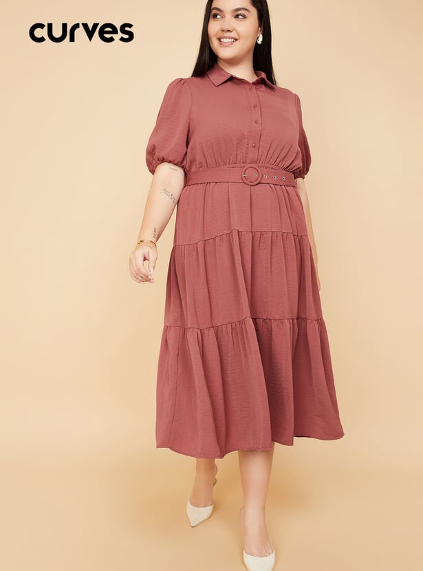 Women Textured Tiered Midi Dress