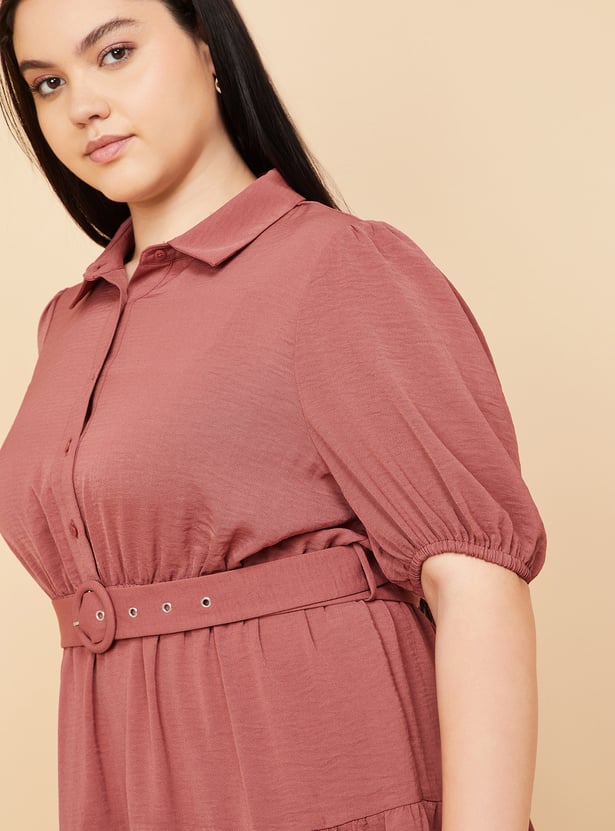 Women Textured Tiered Midi Dress